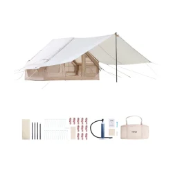 VEVOR Inflatable Tents for Camping, 3-5 Person Easy Setup Blow up Tent with Hand Pump, 300D Oxford 4 Season Glamping Tent with Canopy, Stove Jack, 2 Doors & 2 Mesh Windows (Storage Bag Included)