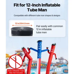 VEVOR Inflatable Tube Man Blower, 1/2 HP 370W, PP Blower Fan for Wacky Waving Tube Guy, IPX3 Waterproof, Fits 12-Inch Diameter Outdoor Arm Swing Wind Flying Puppet Dancer, Inflatable Not Included
