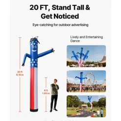 VEVOR Inflatable Tube Man, 20-Feet Tall, Wacky Waving Dancing Tube Guy, Wind Flying Arm Flailing Air Puppet, 18-Inch for Outdoor Advertising, Business Store, Increase Visibility (Blower Not Included)