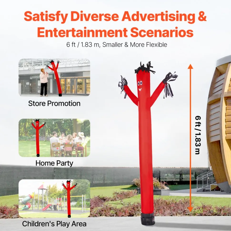 VEVOR Inflatable Tube Man Set, 6 ft Tall, Wacky Waving Inflatable Dancing Tube Guy with 1/15 HP Blower, PP Shell IPX3 Waterproof Blower Fan, for Outdoor Advertising Business Store Party