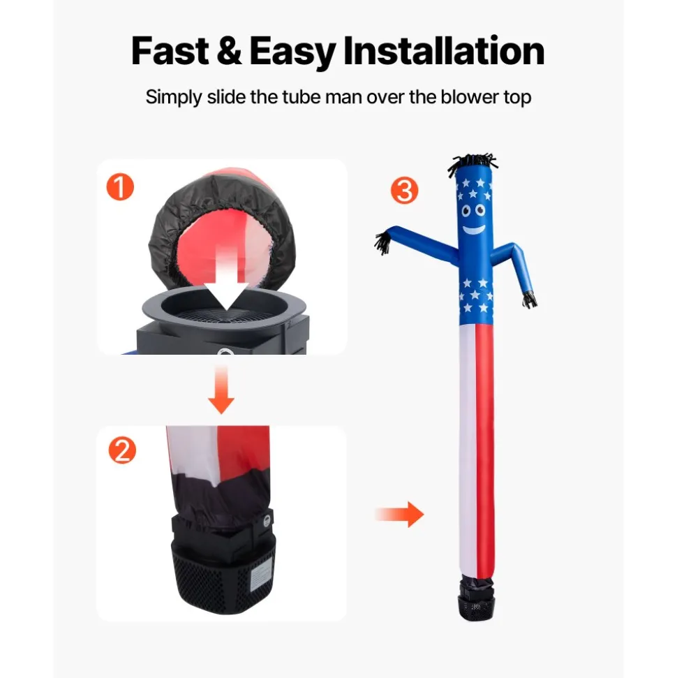 VEVOR Inflatable Tube Man with Blower, 8 ft Tall, Wacky Waving Wind Flying Inflatable Dancing Tube Guy with 1/15 HP IPX3 Waterproof Blower Fan, for Outdoor Advertising Business Store Party Decoration