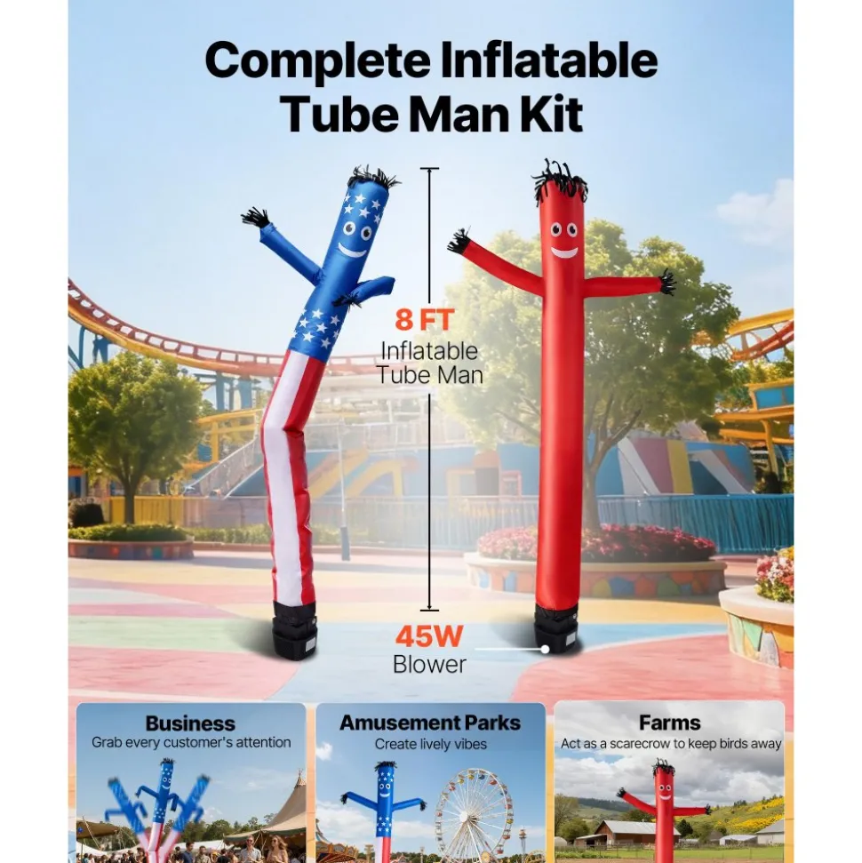 VEVOR Inflatable Tube Man with Blower, 8 ft Tall, Wacky Waving Wind Flying Inflatable Dancing Tube Guy with 1/15 HP IPX3 Waterproof Blower Fan, for Outdoor Advertising Business Store Party Decoration