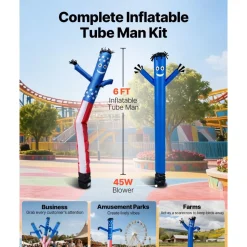 VEVOR Inflatable Tube Man with Blower, 6 ft Tall, Wacky Waving Wind Flying Inflatable Dancing Tube Guy with 1/15 HP IPX3 Waterproof Blower Fan, for Outdoor Advertising Business Store Party Decoration