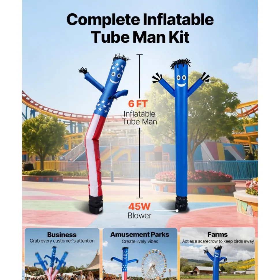 VEVOR Inflatable Tube Man with Blower, 6 ft Tall, Wacky Waving Wind Flying Inflatable Dancing Tube Guy with 1/15 HP IPX3 Waterproof Blower Fan, for Outdoor Advertising Business Store Party Decoration