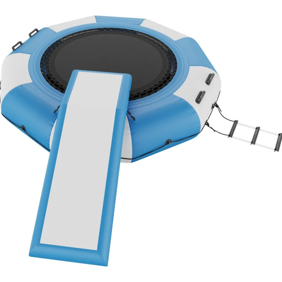 VEVOR Inflatable Water Bouncer, 10ft Recreational Water Trampoline, Portable Bounce Swim Platform with Slide, 3-Step Ladder & Electric Air Pump, Kid Adult Floating Rebounder for Pool Lake Water Sports