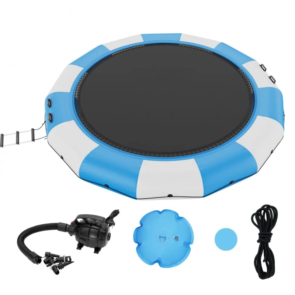 VEVOR Inflatable Water Bouncer, 15ft Recreational Water Trampoline, Portable Bounce Swim Platform with 3-Step Ladder & Electric Air Pump, Kids Adults Floating Rebounder for Pool, Lake, Water Sports