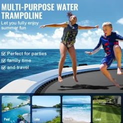 VEVOR Inflatable Water Bouncer, 15ft Recreational Water Trampoline, Portable Bounce Swim Platform with 3-Step Ladder & Electric Air Pump, Kids Adults Floating Rebounder for Pool, Lake, Water Sports