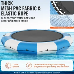 VEVOR Inflatable Water Bouncer, 15ft Recreational Water Trampoline, Portable Bounce Swim Platform with 3-Step Ladder & Electric Air Pump, Kids Adults Floating Rebounder for Pool, Lake, Water Sports