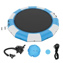 VEVOR Inflatable Water Bouncer, 15ft Recreational Water Trampoline, Portable Bounce Swim Platform with 3-Step Ladder & Electric Air Pump, Kids Adults Floating Rebounder for Pool, Lake, Water Sports