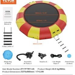 VEVOR Inflatable Water Bouncer, 17ft Recreational Water Trampoline, Portable Bounce Swim Platform with 5-Step Ladder & Electric Air Pump, Kids Adults Floating Rebounder for Pool, Lake, Water Sports