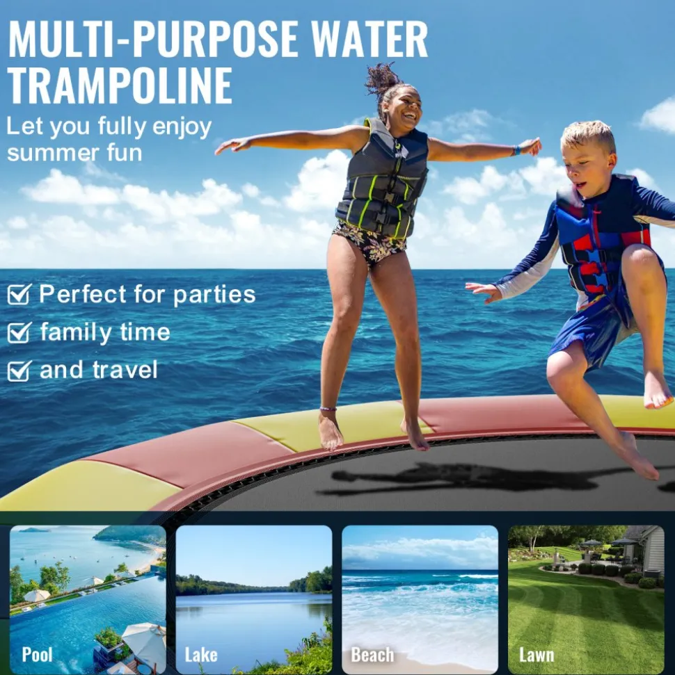 VEVOR Inflatable Water Bouncer, 17ft Recreational Water Trampoline, Portable Bounce Swim Platform with 5-Step Ladder & Electric Air Pump, Kids Adults Floating Rebounder for Pool, Lake, Water Sports