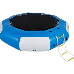 VEVOR Inflatable Water Trampoline, 13ft Recreational Water Bouncer with Escalator, Round Inflatable Water Trampoline in Blue and White, Floating Trampoline for Lakes, Pools, Calm Sea
