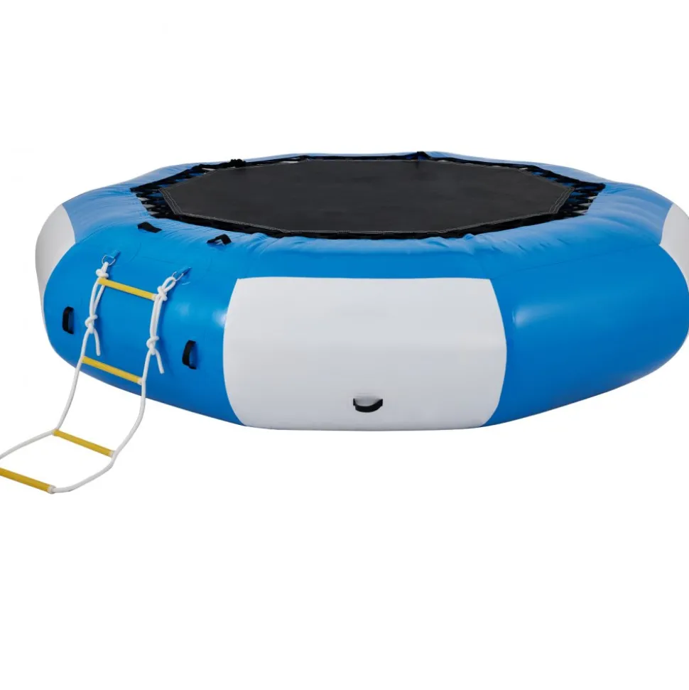 VEVOR Inflatable Water Trampoline, 13ft Recreational Water Bouncer with Escalator, Round Inflatable Water Trampoline in Blue and White, Floating Trampoline for Lakes, Pools, Calm Sea