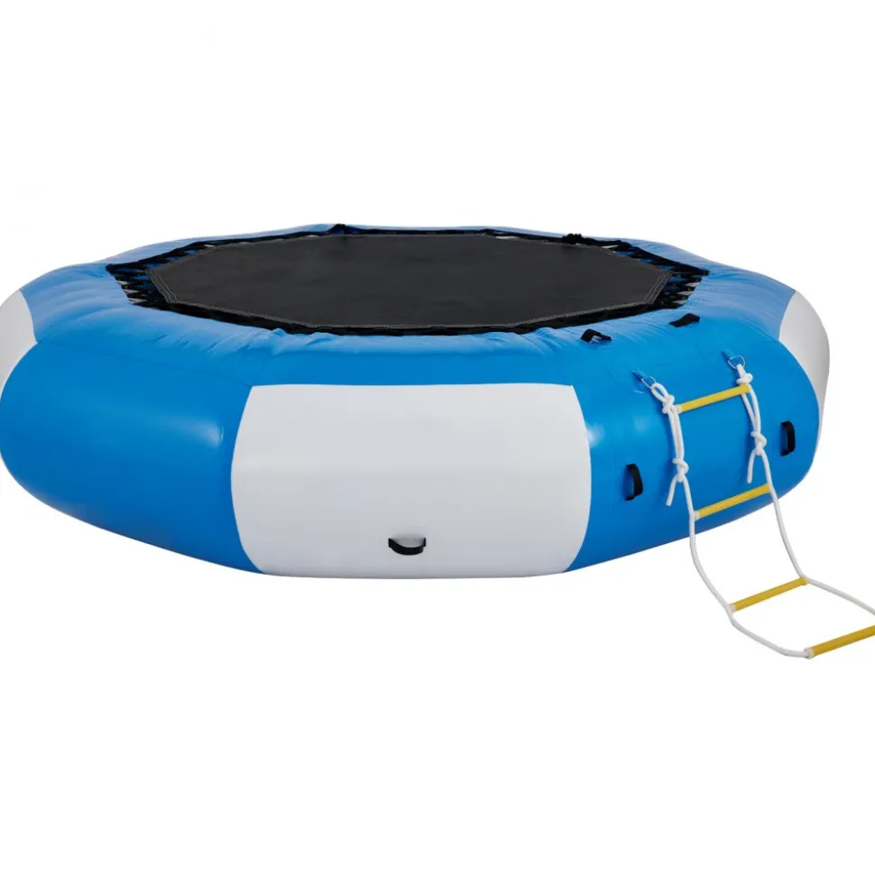 VEVOR Inflatable Water Trampoline, 13ft Recreational Water Bouncer with Escalator, Round Inflatable Water Trampoline in Blue and White, Floating Trampoline for Lakes, Pools, Calm Sea