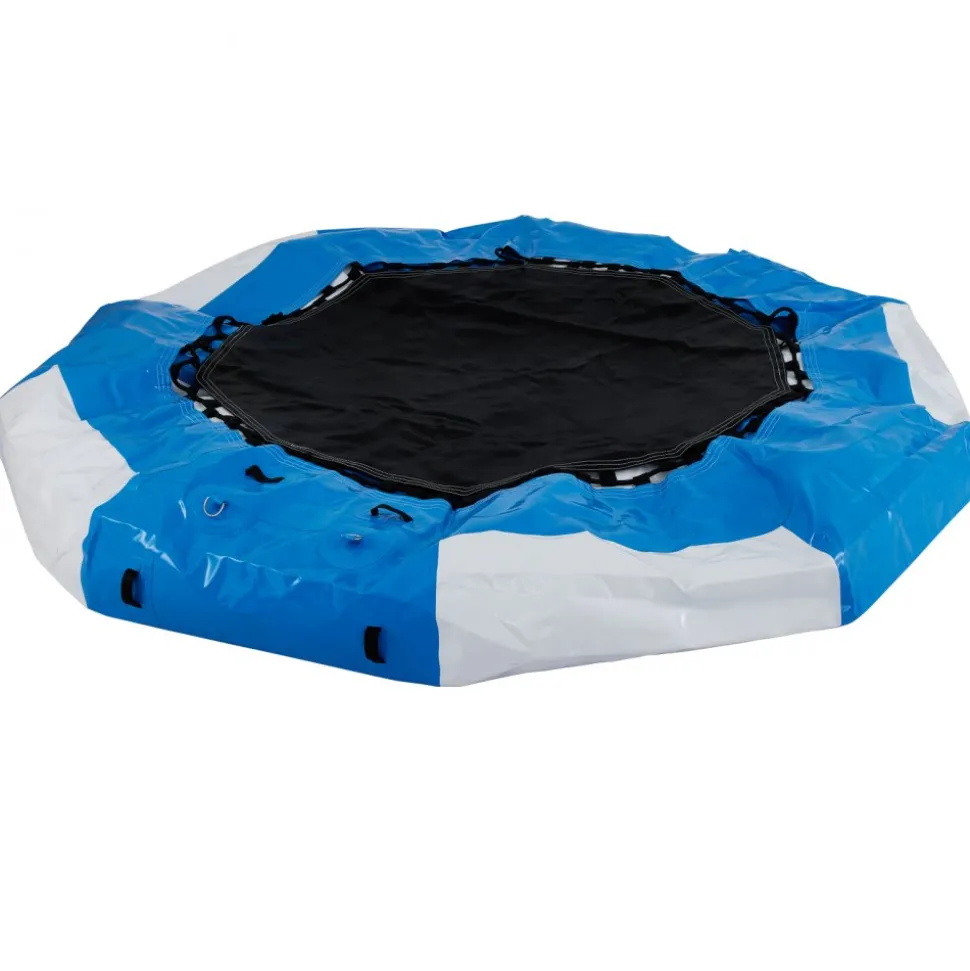 VEVOR Inflatable Water Trampoline, 13ft Recreational Water Bouncer with Escalator, Round Inflatable Water Trampoline in Blue and White, Floating Trampoline for Lakes, Pools, Calm Sea