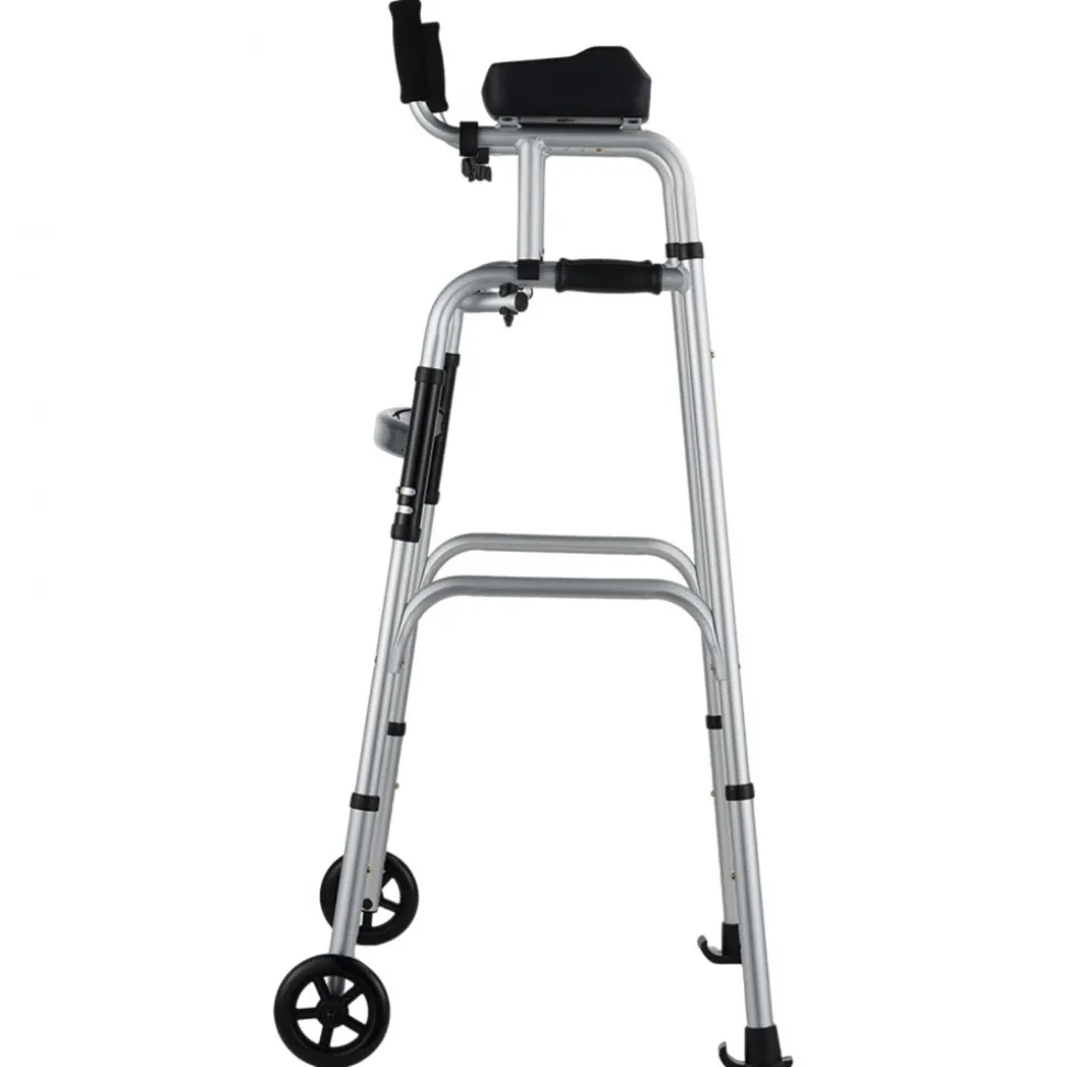 VEVOR 2 in 1 Folding Walker & Removable Armrests, Height Adjustable Foldable Walker with 5" Solid Wheels, Lightweight Aluminum | Front Wheeled Mobility Aid for Elderly Handicapped Disabled, 450 Pounds