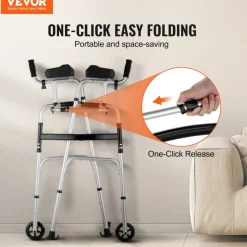 VEVOR 2 in 1 Folding Walker & Removable Armrests, Height Adjustable Foldable Walker with 5