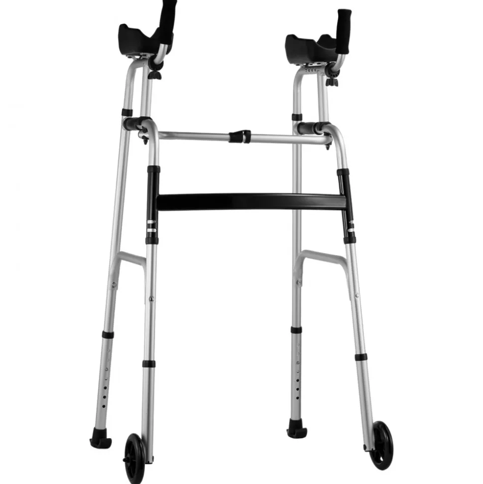 VEVOR 2 in 1 Folding Walker & Removable Armrests, Height Adjustable Foldable Walker with 5" Solid Wheels, Lightweight Aluminum | Front Wheeled Mobility Aid for Elderly Handicapped Disabled, 450 Pounds