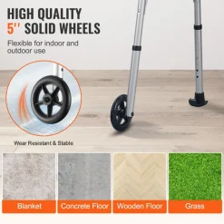 VEVOR 2 in 1 Folding Walker & Removable Armrests, Height Adjustable Foldable Walker with 5