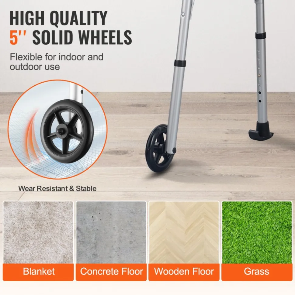 VEVOR 2 in 1 Folding Walker & Removable Armrests, Height Adjustable Foldable Walker with 5" Solid Wheels, Lightweight Aluminum | Front Wheeled Mobility Aid for Elderly Handicapped Disabled, 450 Pounds