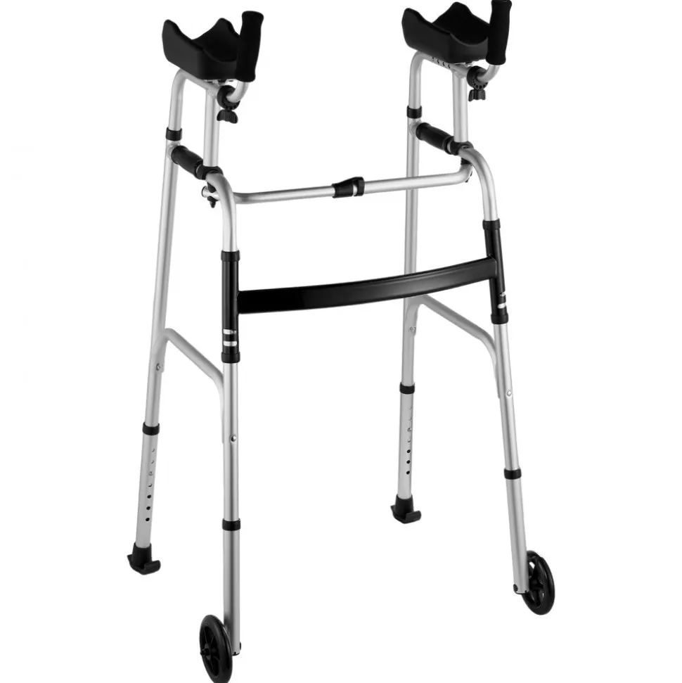 VEVOR 2 in 1 Folding Walker & Removable Armrests, Height Adjustable Foldable Walker with 5" Solid Wheels, Lightweight Aluminum | Front Wheeled Mobility Aid for Elderly Handicapped Disabled, 450 Pounds