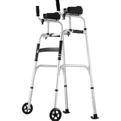 VEVOR 2 in 1 Folding Walker & Removable Armrests, Height Adjustable Foldable Walker with 5