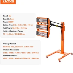 VEVOR Infrared Curing Lamp, 3300W 1-60 min Timing, Auto Heating Car Curing Light with Bracket, 8.61 sq.ft Baking Area Spray Baking Booth Heaters, Paint Dryer for On-Site Repair, Engine Drying 1 Pack
