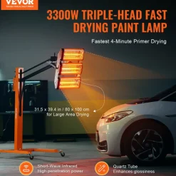 VEVOR Infrared Curing Lamp, 3300W 1-60 min Timing, Auto Heating Car Curing Light with Bracket, 8.61 sq.ft Baking Area Spray Baking Booth Heaters, Paint Dryer for On-Site Repair, Engine Drying 1 Pack