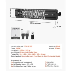 VEVOR Infrared Heater 1500W Electric Space Heater for Outdoor Use Black, Remote, Panel & Side Switch Control, Cold-Rolled Steel, Easy Installation, Even Warmth for Patios, Backyards, Balconies