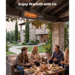 VEVOR Infrared Heater 1500W Electric Space Heater for Outdoor Use Black, Remote, Panel & Side Switch Control, Cold-Rolled Steel, Easy Installation, Even Warmth for Patios, Backyards, Balconies