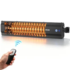 VEVOR Infrared Heater 1500W Electric Space Heater for Outdoor Use Black, Remote, Panel & Side Switch Control, Cold-Rolled Steel, Easy Installation, Even Warmth for Patios, Backyards, Balconies