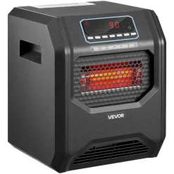 VEVOR Infrared Heater 1500W Electric Space Heater with Remote Control Black, 3 Heat Settings, 12H Timer, Overheat Shutoff, Portable Wheels, Premium ABS, Indoor Use for Bedrooms, Offices, Studies