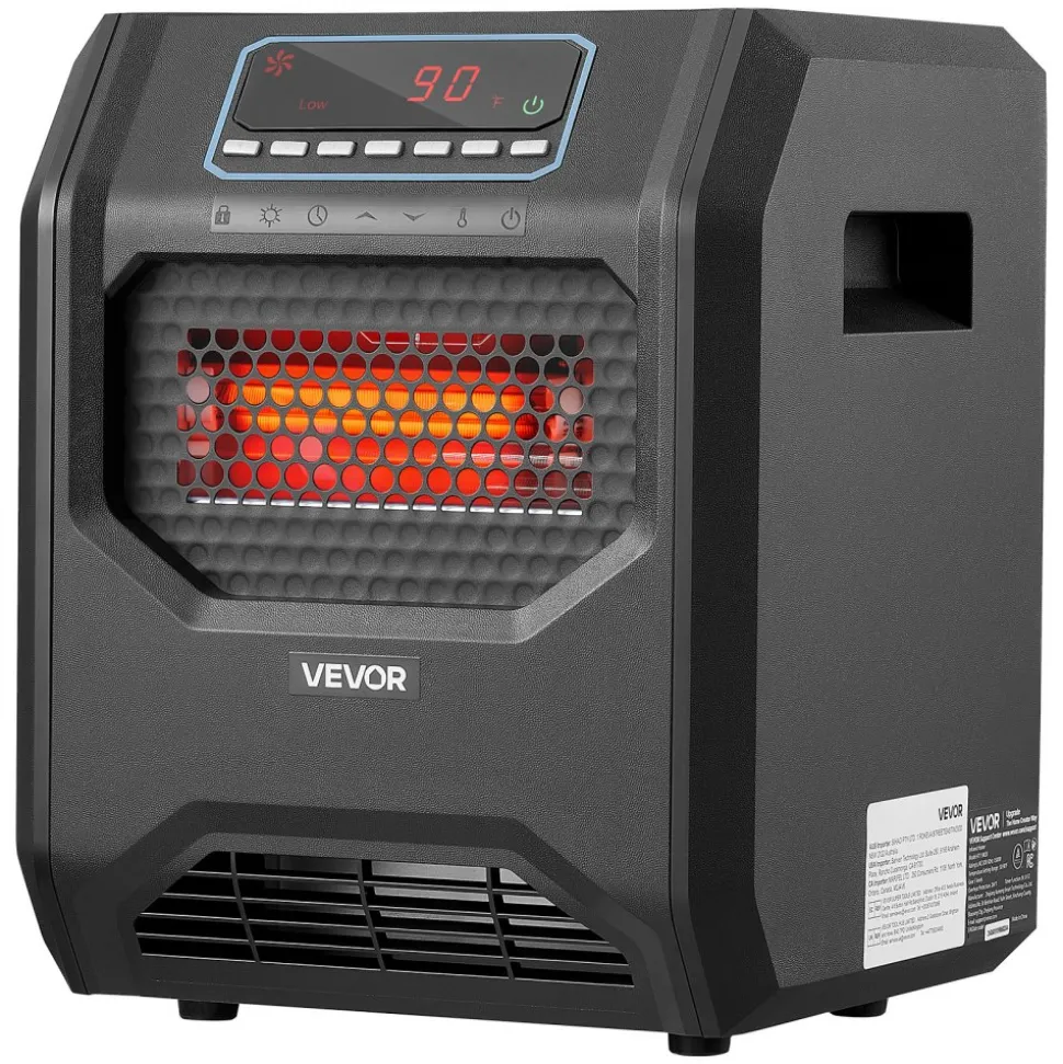 VEVOR Infrared Heater 1500W Electric Space Heater with Remote Control Black, 3 Heat Settings, 12H Timer, Overheat Shutoff, Portable Wheels, Premium ABS, Indoor Use for Bedrooms, Offices, Studies