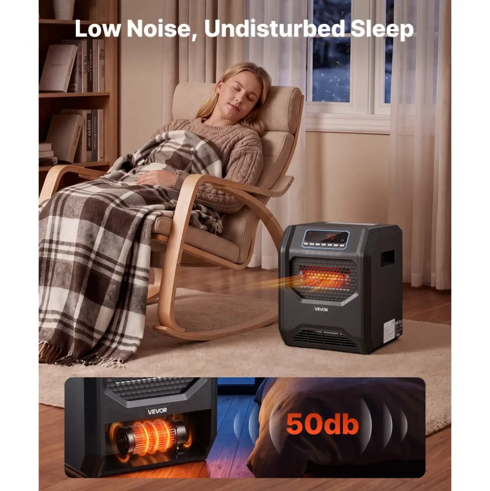 VEVOR Infrared Heater 1500W Electric Space Heater with Remote Control Black, 3 Heat Settings, 12H Timer, Overheat Shutoff, Portable Wheels, Premium ABS, Indoor Use for Bedrooms, Offices, Studies