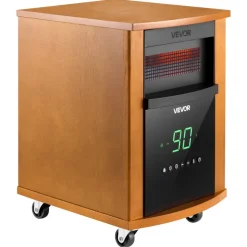 VEVOR Infrared Heater 1500W Electric Space Heater with Remote Control, 3 Heat Settings, 12H Timer, Overheat Shutoff, Portable Wheels, Premium MDF, for Indoor Bedrooms, Offices, Studies, Light Wood