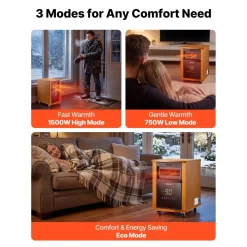 VEVOR Infrared Heater, 1500W Electric Space Heater with Remote Control, 2 Speeds & Easy Operate, Indoor/Outdoor for Patio Bedroom,Studio,Porch,Dining Room,Studio