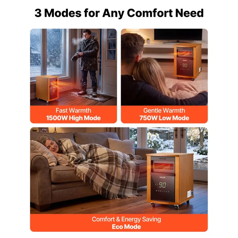 VEVOR Infrared Heater, 1500W Electric Space Heater with Remote Control, 2 Speeds & Easy Operate, Indoor/Outdoor for Patio Bedroom,Studio,Porch,Dining Room,Studio