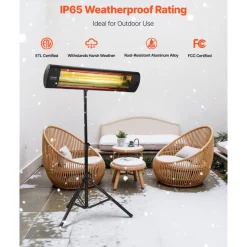 VEVOR Infrared Heater, 1500W Electric Space Heater with Remote Control, LED Screen w/ 3 Speeds & Timer, Outdoor/Outdoor for Patio,Porch,Dining Room,Studio