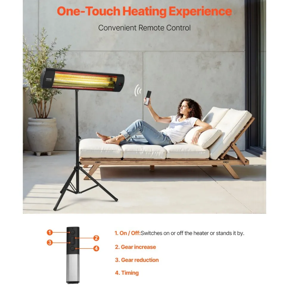 VEVOR Infrared Heater, 1500W Electric Space Heater with Remote Control, LED Screen w/ 3 Speeds & Timer, Outdoor/Outdoor for Patio,Porch,Dining Room,Studio