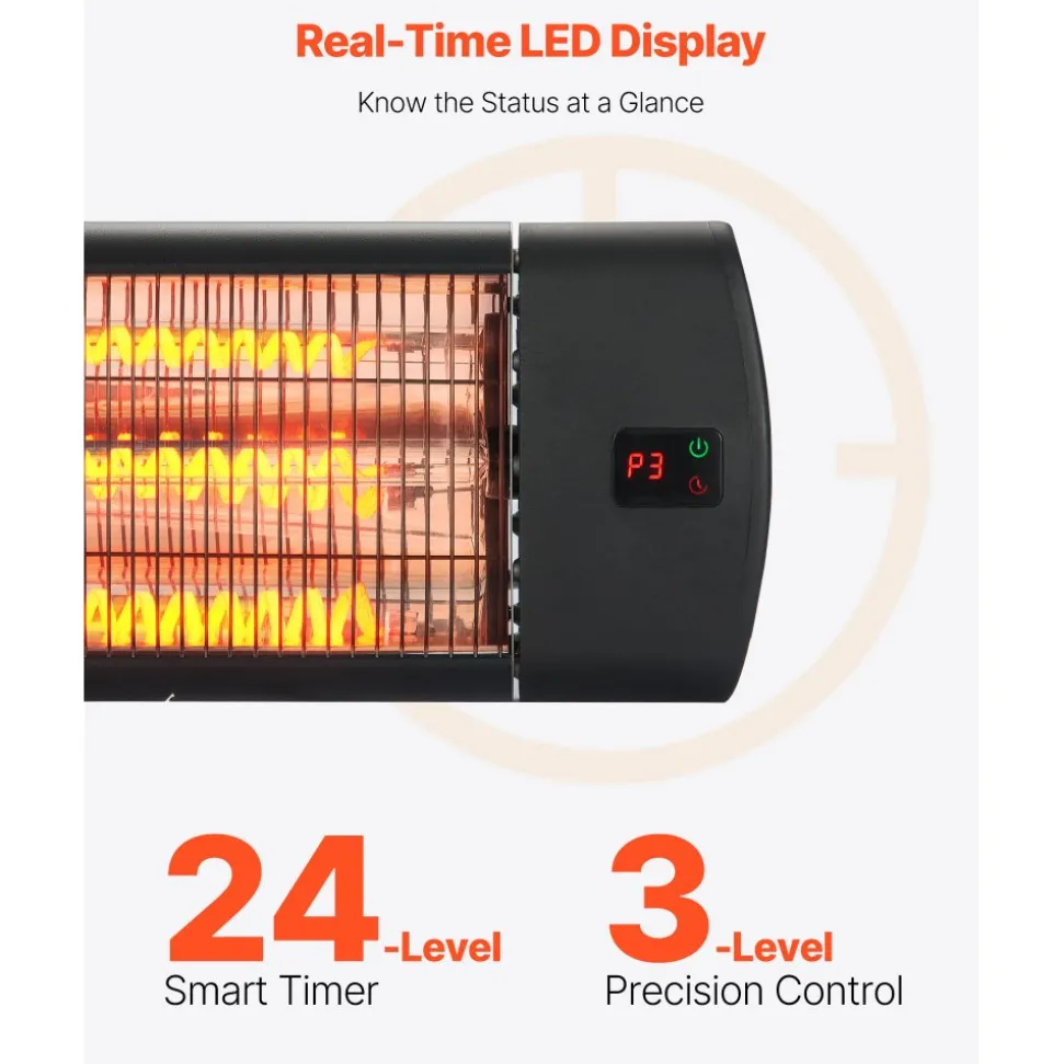 VEVOR Infrared Heater, 1500W Electric Space Heater with Remote Control, LED Screen w/ 3 Speeds & Timer, Outdoor/Outdoor for Patio,Porch,Dining Room,Studio