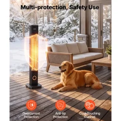 VEVOR Infrared Heater 1500W Electric Space Heater 8 Heat Settings Black, with Remote Control for Outdoor Use, 8H Timer, Overheat Protection, Cold-Rolled Steel, for Patios, Backyards, and Balconies