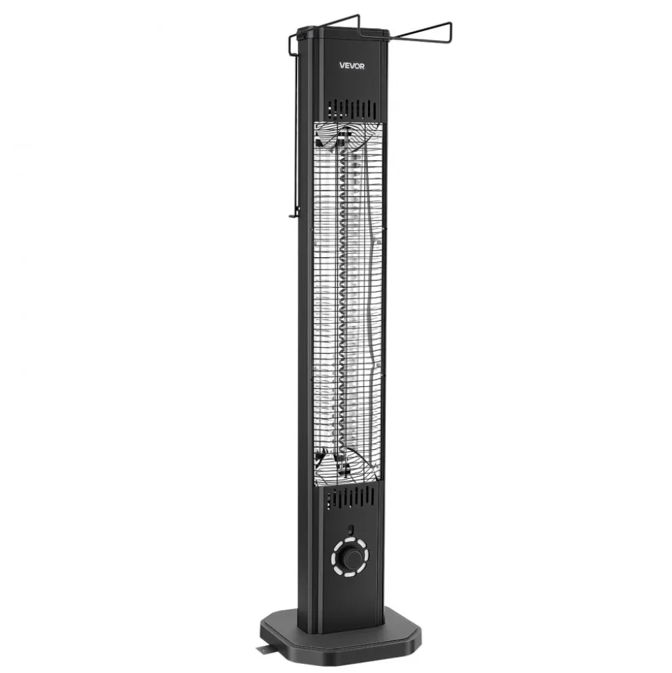 VEVOR Infrared Heater 1500W Electric Space Heater 8 Heat Settings Black, with Remote Control for Outdoor Use, 8H Timer, Overheat Protection, Cold-Rolled Steel, for Patios, Backyards, and Balconies
