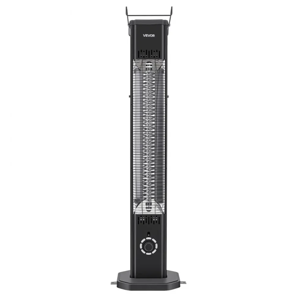 VEVOR Infrared Heater 1500W Electric Space Heater 8 Heat Settings Black, with Remote Control for Outdoor Use, 8H Timer, Overheat Protection, Cold-Rolled Steel, for Patios, Backyards, and Balconies