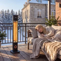 VEVOR Infrared Heater 1500W Electric Space Heater 8 Heat Settings Black, with Remote Control for Outdoor Use, 8H Timer, Overheat Protection, Cold-Rolled Steel, for Patios, Backyards, and Balconies