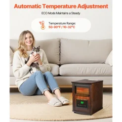 VEVOR Infrared Heater, 1500W Electric Space Heater with Remote Control, LED Screen & 24H Timer, Multiple Temperature Adjustable for Patio Bedroom,Living Room,Studio,Dining Room