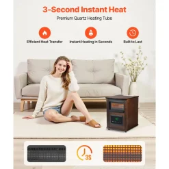 VEVOR Infrared Heater, 1500W Electric Space Heater with Remote Control, LED Screen & 24H Timer, Multiple Temperature Adjustable for Patio Bedroom,Living Room,Studio,Dining Room