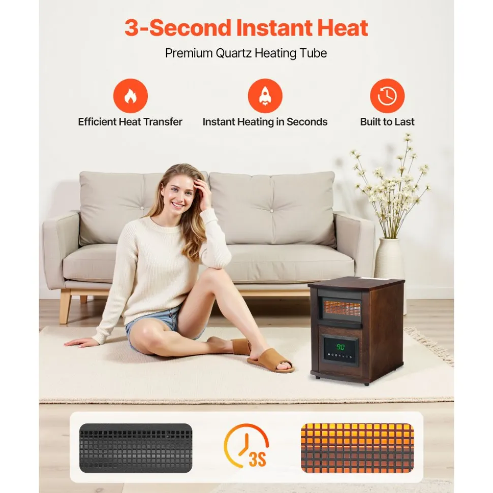 VEVOR Infrared Heater, 1500W Electric Space Heater with Remote Control, LED Screen & 24H Timer, Multiple Temperature Adjustable for Patio Bedroom,Living Room,Studio,Dining Room