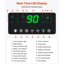 VEVOR Infrared Heater, 1500W Electric Space Heater with Remote Control, LED Screen & 24H Timer, Multiple Temperature Adjustable for Patio Bedroom,Living Room,Studio,Dining Room