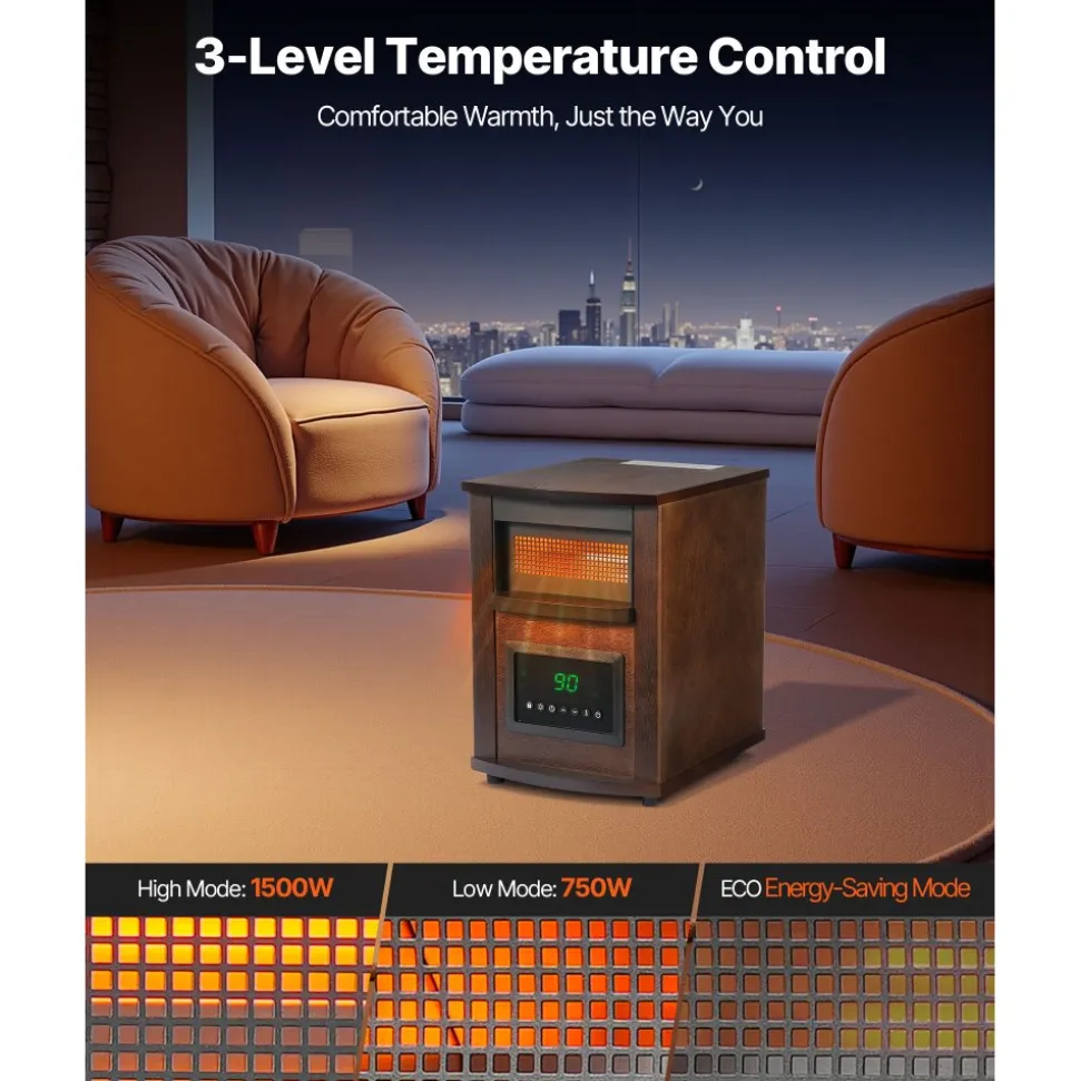 VEVOR Infrared Heater, 1500W Electric Space Heater with Remote Control, LED Screen & 24H Timer, Multiple Temperature Adjustable for Patio Bedroom,Living Room,Studio,Dining Room