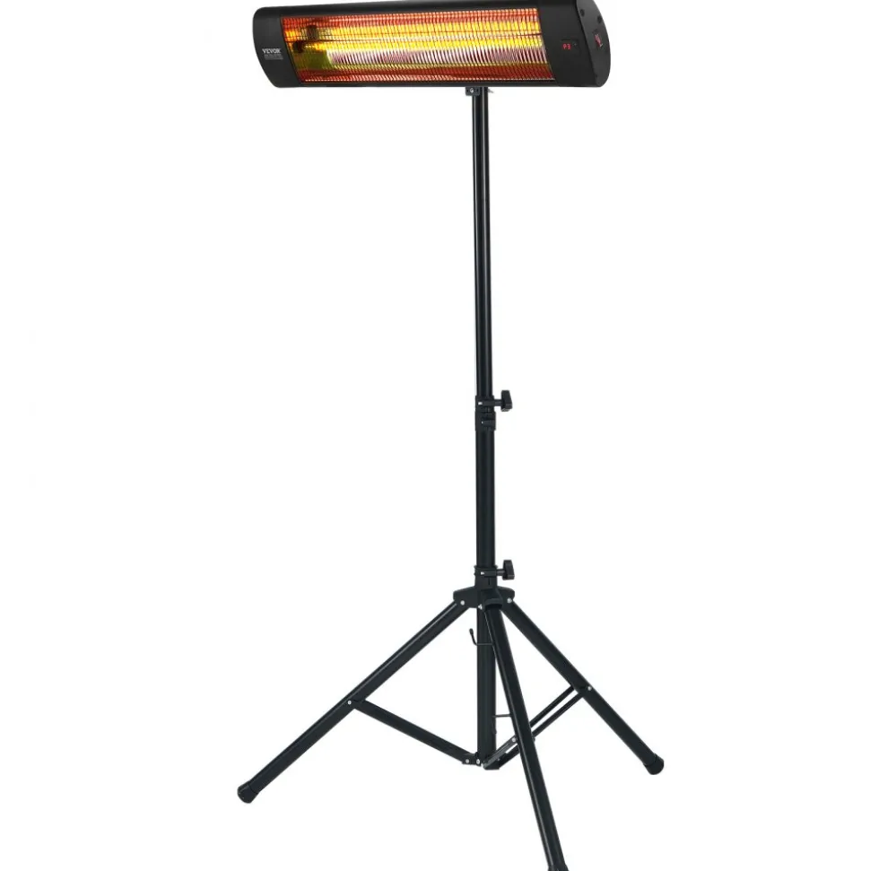VEVOR Infrared Heater, 1500W Remote Control Electric Space Heater, LED Screen Patio Heater w/ 3 Speeds & Timer, Outdoor/Outdoor for Porch,Dining Room,Studio, with Stand & Mount to Ceiling/Wall,34in L
